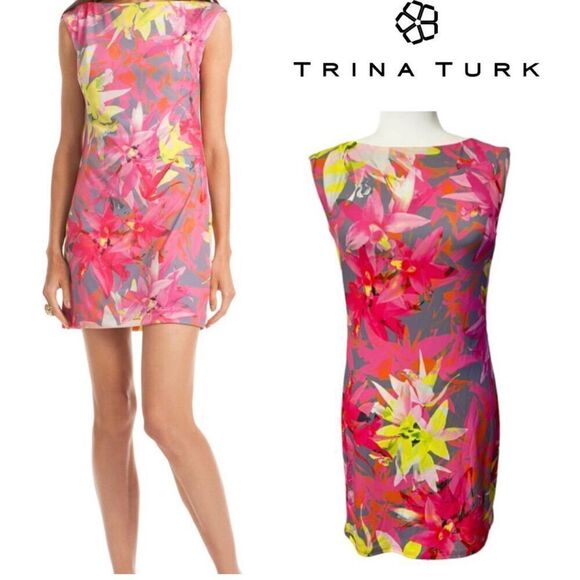 TRINA TURK NWT SZ Small Floral Sheath Silhouette Dress Felana Summer Spring Sz2 - Picture 1 of 12